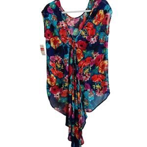 Mimi Chica Floral Sheer Colorful Boho Tie Front Lightweight Flowy Blouse - M